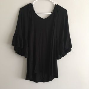 Bobeau black bell short sleeve top tie XS dark romantic